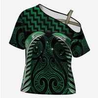 Green Matariki New Zealand Cross Shoulder Shirt Maori Poutama Galaxy Vibes - Polynesian Pride