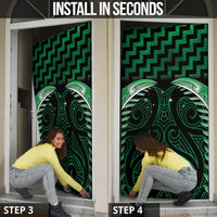 Green Matariki New Zealand Door Cover Maori Poutama Galaxy Vibes - Polynesian Pride