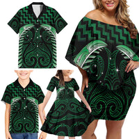 Green Matariki New Zealand Family Matching Off Shoulder Short Dress and Hawaiian Shirt Maori Poutama Galaxy Vibes