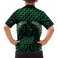 Green Matariki New Zealand Family Matching Short Sleeve Bodycon Dress and Hawaiian Shirt Maori Poutama Galaxy Vibes