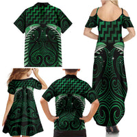 Green Matariki New Zealand Family Matching Summer Maxi Dress and Hawaiian Shirt Maori Poutama Galaxy Vibes