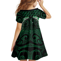 Green Matariki New Zealand Kid Short Sleeve Dress Maori Poutama Galaxy Vibes