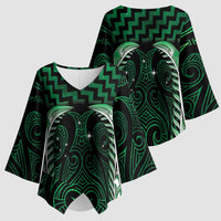 Green Matariki New Zealand Kimono Sleeve Blouse Maori Poutama Galaxy Vibes - Polynesian Pride