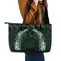 Green Matariki New Zealand Leather Tote Bag Maori Poutama Galaxy Vibes