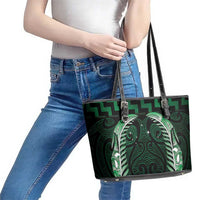 Green Matariki New Zealand Leather Tote Bag Maori Poutama Galaxy Vibes