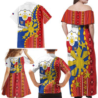 Philippines Independence Day Family Matching Off Shoulder Maxi Dress and Hawaiian Shirt Pilipinas Sun Stars Igorot Pattern