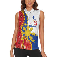 Philippines Independence Day Women Sleeveless Polo Shirt Pilipinas Sun Stars Igorot Pattern