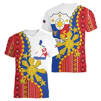 Philippines Independence Day Women V-Neck T-Shirt Pilipinas Sun Stars Igorot Pattern