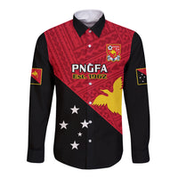 Papua New Guinea Football Long Sleeve Button Shirt Go PNG Polynesian Pattern Sporty Style LT14 Unisex Red - Polynesian Pride