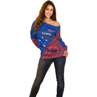 Samoa Football Off Shoulder Sweater Samoan Coat Of Arm Polynesian Sporty Style LT14 - Polynesian Pride
