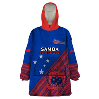 Personalised Samoa Football Wearable Blanket Hoodie Samoan Coat Of Arm Polynesian Sporty Style LT14 One Size Blue - Polynesian Pride