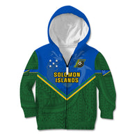 Solomon Islands Football Kid Hoodie Polynesian Pattern Sporty Style LT14 Zip Hoodie Green - Polynesian Pride