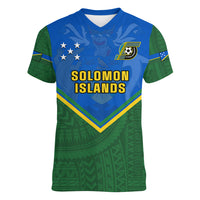 Solomon Islands Football Women V Neck T Shirt Polynesian Pattern Sporty Style LT14 Female Green - Polynesian Pride