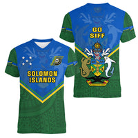 Solomon Islands Football Women V Neck T Shirt Polynesian Pattern Sporty Style LT14 - Polynesian Pride