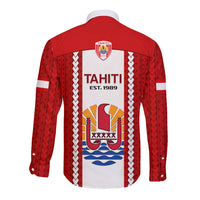 Tahitian Football Long Sleeve Button Shirt Tahiti Coat Of Arm Polynesian Sporty Style LT14 - Polynesian Pride