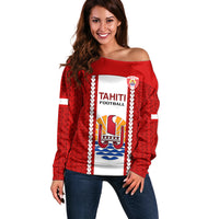 Tahitian Football Off Shoulder Sweater Tahiti Coat Of Arm Polynesian Sporty Style LT14 Women Red - Polynesian Pride