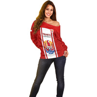 Tahitian Football Off Shoulder Sweater Tahiti Coat Of Arm Polynesian Sporty Style LT14 - Polynesian Pride