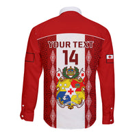 Personalised Tonga Football Long Sleeve Button Shirt Tongan Ngatu Pattern Sporty Style LT14 - Polynesian Pride