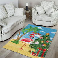Flamingo Hawaii Summer Christmas Personalized Area Rug Mele Kalikimaka Beachy Vibes