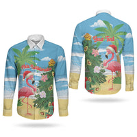 Flamingo Hawaii Summer Christmas Personalized Couples Matching Long Sleeve Bodycon Dress and Long Sleeve Button Shirt Mele Kalikimaka Beachy Vibes LT14 - Polynesian Pride