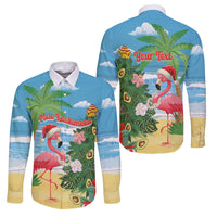 Flamingo Hawaii Summer Christmas Personalized Family Matching Mermaid Dress and Hawaiian Shirt Mele Kalikimaka Beachy Vibes LT14 Dad's Shirt - Long Sleeve Blue - Polynesian Pride