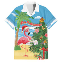 Flamingo Hawaii Summer Christmas Personalized Family Matching Off The Shoulder Long Sleeve Dress and Hawaiian Shirt Mele Kalikimaka Beachy Vibes