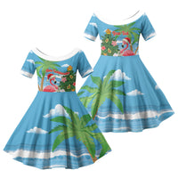Flamingo Hawaii Summer Christmas Personalized Family Matching Summer Maxi Dress and Hawaiian Shirt Mele Kalikimaka Beachy Vibes LT14 Daughter's Dress Blue - Polynesian Pride