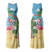 Flamingo Hawaii Summer Christmas Personalized Family Matching Tank Maxi Dress and Hawaiian Shirt Mele Kalikimaka Beachy Vibes LT14 Mom's Dress Blue - Polynesian Pride