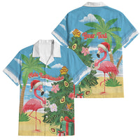 Flamingo Hawaii Summer Christmas Personalized Family Matching Tank Maxi Dress and Hawaiian Shirt Mele Kalikimaka Beachy Vibes LT14 Dad's Shirt - Short Sleeve Blue - Polynesian Pride