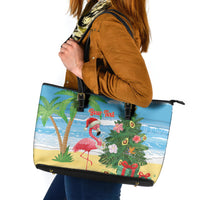 Flamingo Hawaii Summer Christmas Personalized Leather Tote Bag Mele Kalikimaka Beachy Vibes