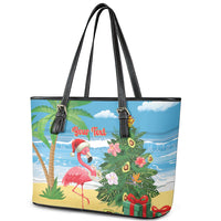 Flamingo Hawaii Summer Christmas Personalized Leather Tote Bag Mele Kalikimaka Beachy Vibes