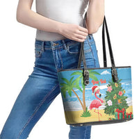 Flamingo Hawaii Summer Christmas Personalized Leather Tote Bag Mele Kalikimaka Beachy Vibes
