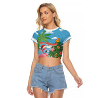 Flamingo Hawaii Summer Christmas Personalized Raglan Cropped T Shirt Mele Kalikimaka Beachy Vibes