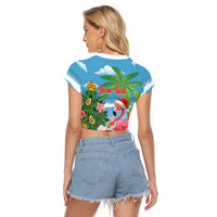 Flamingo Hawaii Summer Christmas Personalized Raglan Cropped T Shirt Mele Kalikimaka Beachy Vibes
