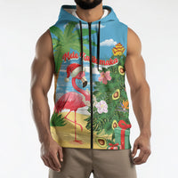 Flamingo Hawaii Summer Christmas Personalized Sleeveless Zip Hoodie Mele Kalikimaka Beachy Vibes