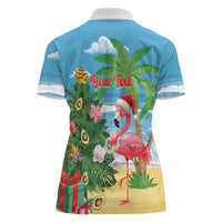 Flamingo Hawaii Summer Christmas Personalized Women Polo Shirt Mele Kalikimaka Beachy Vibes
