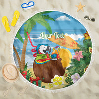 Chilling Parrot Hawaii Summer Christmas Personalized Beach Blanket It's 5 O'Clock Somewhere Beachy Vibes