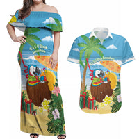 Chilling Parrot Hawaii Summer Christmas Personalized Couples Matching Off Shoulder Maxi Dress and Hawaiian Shirt It's 5 O'Clock Somewhere Beachy Vibes