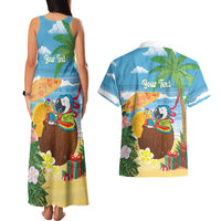Chilling Parrot Hawaii Summer Christmas Personalized Couples Matching Tank Maxi Dress and Hawaiian Shirt It's 5 O'Clock Somewhere Beachy Vibes
