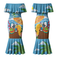 Chilling Parrot Hawaii Summer Christmas Personalized Family Matching Mermaid Dress and Hawaiian Shirt It's 5 O'Clock Somewhere Beachy Vibes LT14 Mom's Dress Blue - Polynesian Pride