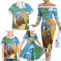 Chilling Parrot Hawaii Summer Christmas Personalized Family Matching Off The Shoulder Long Sleeve Dress and Hawaiian Shirt It's 5 O'Clock Somewhere Beachy Vibes LT14 - Polynesian Pride