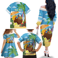 Chilling Parrot Hawaii Summer Christmas Personalized Family Matching Off The Shoulder Long Sleeve Dress and Hawaiian Shirt It's 5 O'Clock Somewhere Beachy Vibes