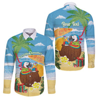 Chilling Parrot Hawaii Summer Christmas Personalized Family Matching Off The Shoulder Long Sleeve Dress and Hawaiian Shirt It's 5 O'Clock Somewhere Beachy Vibes LT14 Dad's Shirt - Long Sleeve Blue - Polynesian Pride