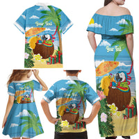 Chilling Parrot Hawaii Summer Christmas Personalized Family Matching Off Shoulder Maxi Dress and Hawaiian Shirt It's 5 O'Clock Somewhere Beachy Vibes
