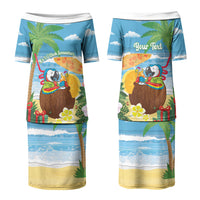 Chilling Parrot Hawaii Summer Christmas Personalized Family Matching Puletasi and Hawaiian Shirt It's 5 O'Clock Somewhere Beachy Vibes LT14 Mom's Dress Blue - Polynesian Pride