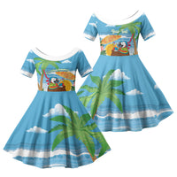 Chilling Parrot Hawaii Summer Christmas Personalized Family Matching Short Sleeve Bodycon Dress and Hawaiian Shirt It's 5 O'Clock Somewhere Beachy Vibes LT14 Daughter's Dress Blue - Polynesian Pride