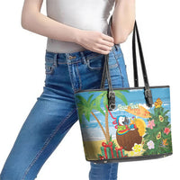 Chilling Parrot Hawaii Summer Christmas Personalized Leather Tote Bag It's 5 O'Clock Somewhere Beachy Vibes
