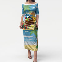 Chilling Parrot Hawaii Summer Christmas Personalized Puletasi It's 5 O'Clock Somewhere Beachy Vibes LT14 Long Dress Blue - Polynesian Pride