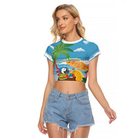 Chilling Parrot Hawaii Summer Christmas Personalized Raglan Cropped T Shirt It's 5 O'Clock Somewhere Beachy Vibes