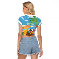 Chilling Parrot Hawaii Summer Christmas Personalized Raglan Cropped T Shirt It's 5 O'Clock Somewhere Beachy Vibes